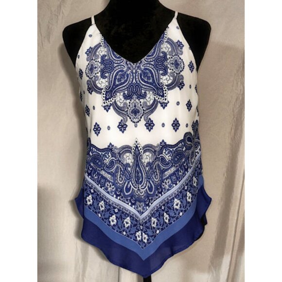 by & by Handkerchief Tank Top, Blue and White, Medium - Picture 4 of 7